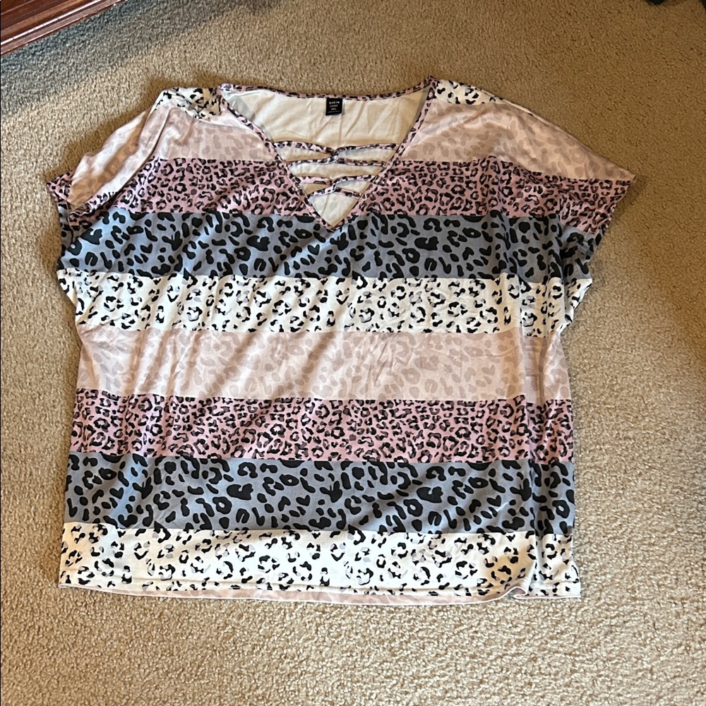 SHEIN Pink and Gray Leopard Print Top